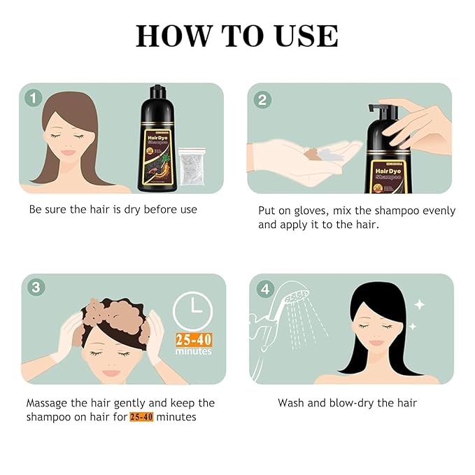 Dark Brown Hair Dye Shampoo 3 in 1 for Gray Hair, Long-lasting & Natual Hair Color Shampoo, Herbal Ingredients Natural Shampoo Hair Dye Effect in Minutes, Gifts for Men Women 500ml-Velvo Beauty