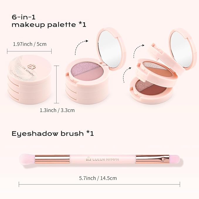 Color Nymph 6 Colors Eyeshadow Makeup Palette | 6-IN-1 Multi-Colored Shimmer & Matte Long-Lasting Travel Size Eye Shadow Make up Kit, Stacked Makeup Design Includes Eyeshadow Brush and Mirror-Velvo Beauty