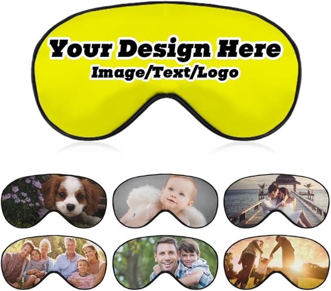 Custom Personalized Sleep Eye Mask Add Any Photo Text Logo Design Your Own Soft Blindfold Eyemask Blackout Eye Cover for Men Women Home Travel Offices, Yellow, 8.1"x4.1"-Velvo Beauty