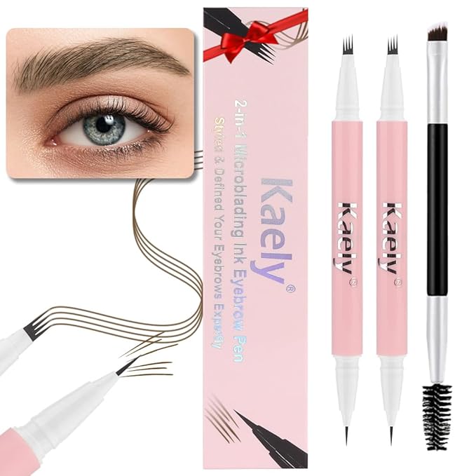 evpct 2Pcs Brown Magic Microblading Dual-Ended Eyebrow Contouring Pen Brow Pencil, with 4 Brush Micro-Fork-Tips Applicator and Precise Brush-Tip, Hair Like Strokes, with Dual-ended Eyebrow Brush-Velvo Beauty