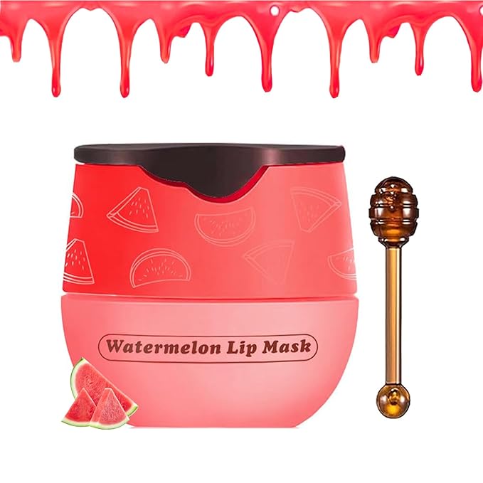 1 PCS Bee Lip Balm Honey Pot, Exfoliating Watermelon Bee Lip Balm Sleeping Lip Mask Overnight with Sticks, Honey Pot Lip Balm Prevention Dry Hydrating and Crack Lip Scrubs-Velvo Beauty