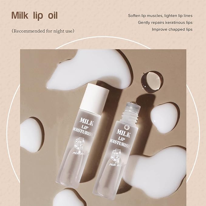 Hydrating Oil, 2pcs Roll On Hydrating Lip Gloss, 5ml Moisturizing Lip Balm Cocoa Bean Milk Lip Oil Hydrating Nourishing Day Night Repair-Velvo Beauty