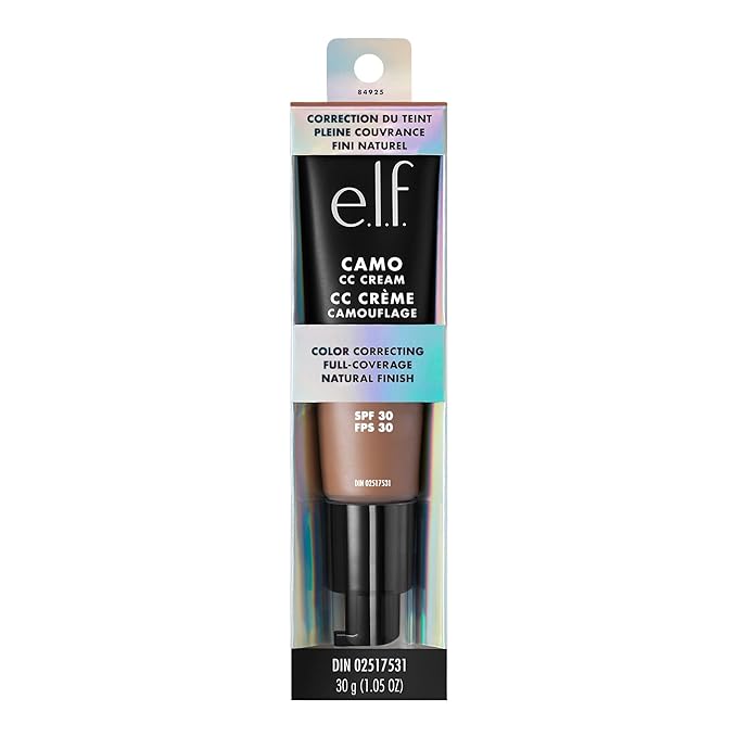 e.l.f. Camo CC Cream, Color Correcting Medium-To-Full Coverage Foundation with SPF 30, Deep 540 N, 1.05 Oz (30g)-Velvo Beauty