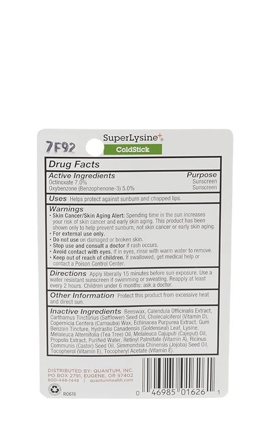 Quantum Health SuperLysine+ ColdStick Lip Sunscreen|Soothes and Moisturizes Lips|Softens and Protects from the Sun|Goes on Clear|0.17 Ounce-Velvo Beauty