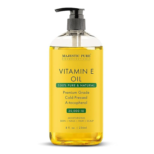 Majestic Pure Vitamin E Oil - 100% Pure & Natural, 20,000 IU | Premium Grade, Cold-Pressed and Tocopherol to Repair Dry, Damaged Skin| Moisturizing Skin, Hair and Scalp 8 Fl Oz-Velvo Beauty