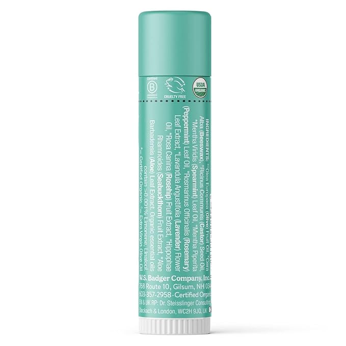 Badger - Classic Lip Balm, Highland Mint, Made with Organic Olive Oil, Beeswax & Rosemary, Certified Organic, Moisturizing Lip Balm, 0.15 oz (4 Pack)-Velvo Beauty