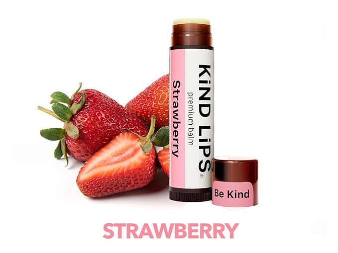 Kind Lips Lip Balm - Nourishing & Moisturizing Lip Care for Dry Lips with Shea Butter, Beeswax & Vitamin E | Strawberry Flavor | 0.15 Oz (Pack of 3)-Velvo Beauty