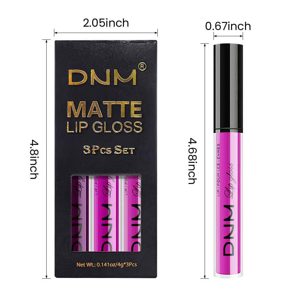 evpct 3Pcs Purple Hot Pink Fuchsia Red Matte Liquid Lipstick Lip Stain Sets for Women, Matte Lipstick Long Lasting Waterproof Permanent 24 Hours original, Lip Sticks Pack for Halloween Daily Makeup-Velvo Beauty