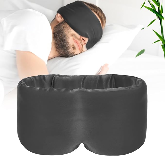 100% Handmade Bamboo Sleeping Eye Mask for Women for Men,Night Masks,Organic Sleep Mask,Blockout Eye Mask for Sleeping,Large Size Adjustable (1 PC, Dark Grey)-Velvo Beauty
