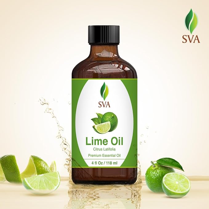 SVA Lime Essential Oil – 4 Fl Oz – 100% Natural Lime Oil - for Diffuser, Hair Care, Face, Skin Care, Aromatherapy, Scalp and Body Massage, Soap and Candle Making - with Dropper-Velvo Beauty