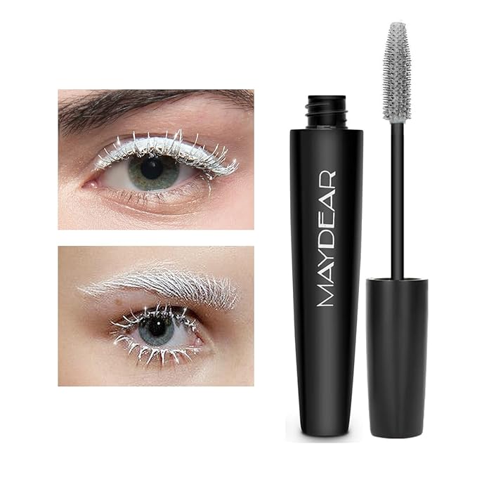 Maydear Silver Colored Mascara – Waterproof, Long Lasting, Smudge-Proof, Fast-Drying Lengthening Mascara for Party & Stage Make-Velvo Beauty