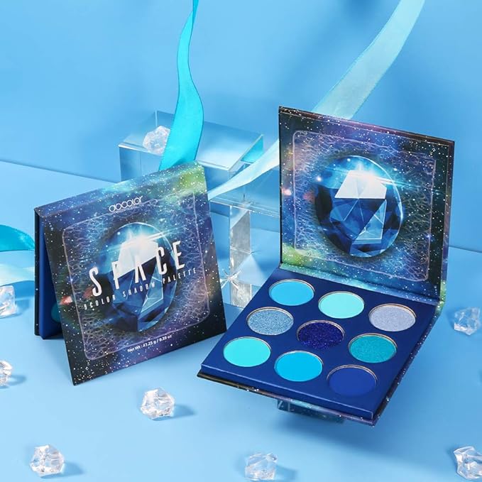 docolor Eyeshadow Palette 9 Colors Blue Eyeshadow Gemstone Shadow Palette Highly Pigmented Mattes Shimmers Smokey Glitter Cream Colorful Powder Blendable Long Lasting Waterproof Makeup Palette-Velvo Beauty
