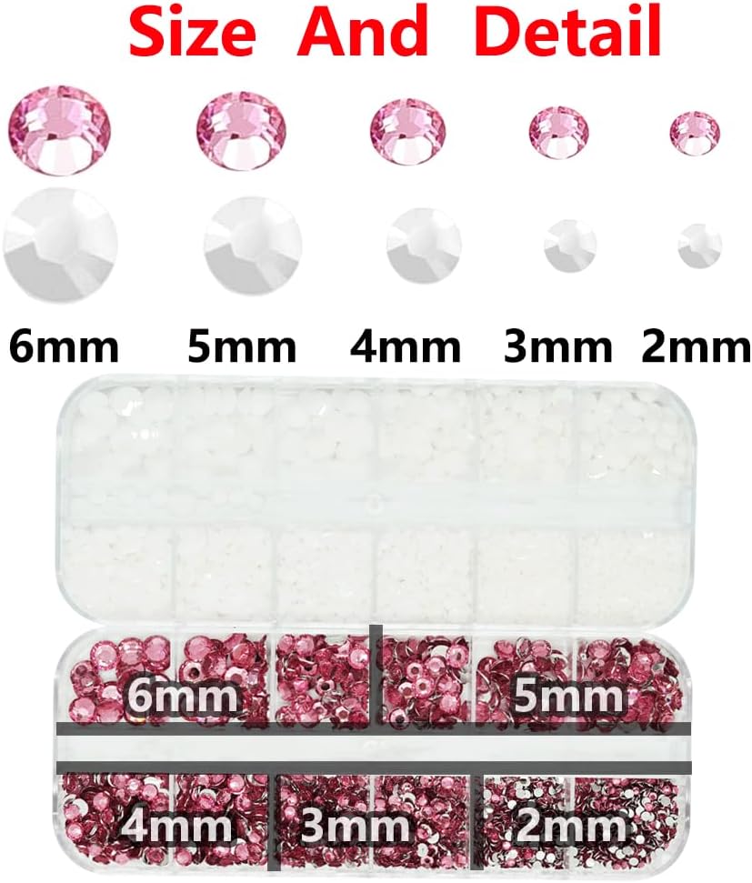 White And Pink Rhinestones with Glue(S8-S30) for Bedazzling,2mm-6mm Non-Hotfix Flatback Nail Gems Beads with B7000, Resin Nail GemsStones Diamond Kit for Bedazzle Crafting, Nails DIY Art Decoration-Velvo Beauty