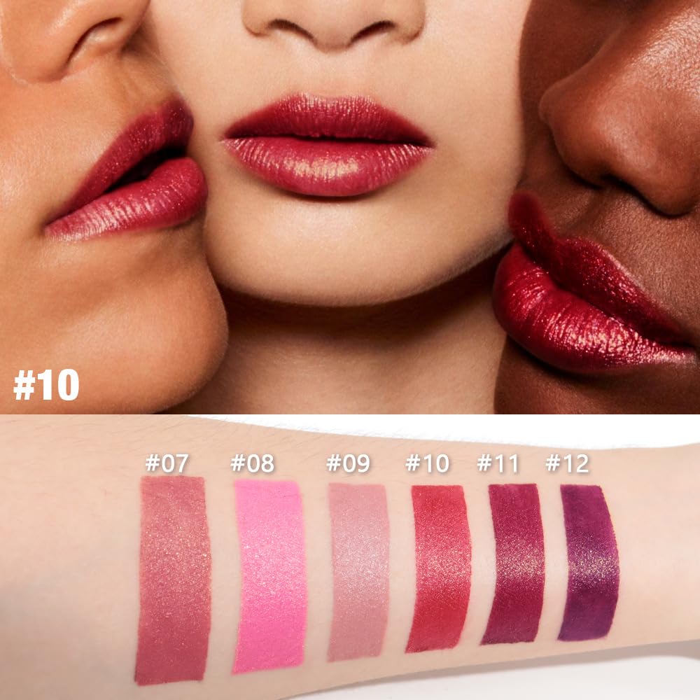 Red Metallic Lipstick for Women,Lightweight Shimmer Frosted Lipstick,Glitter Lip Gloss Stain Long Lasting Waterproof Smudge Proof 24 Hour Full Coverage Lip Makeup,Vegan-Velvo Beauty