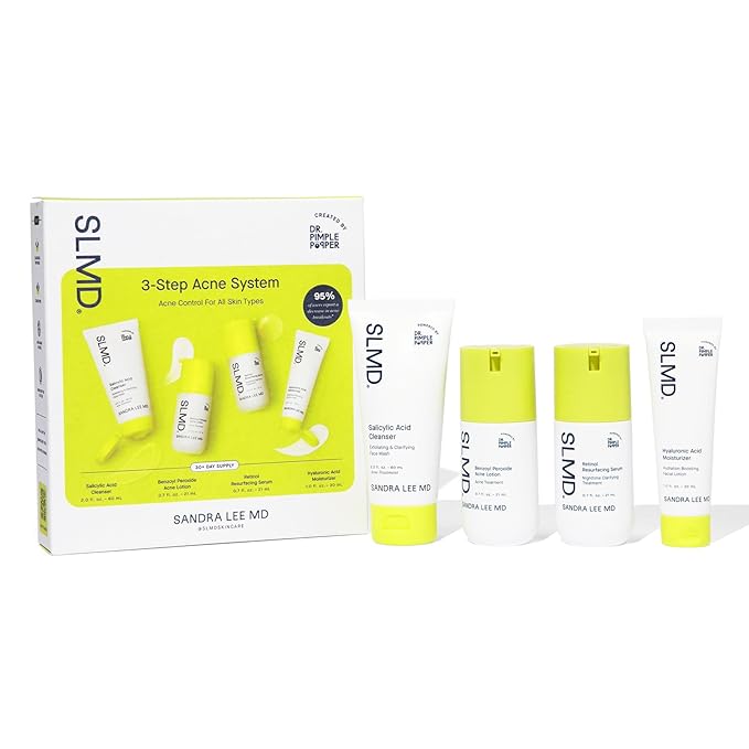 SLMD Skincare by Dr. Pimple Popper - 30-Day Acne System - 4-pc Kit - 3 Steps, 2x per Day Full Routine to Treat and Prevent All Stages of Acne-Velvo Beauty
