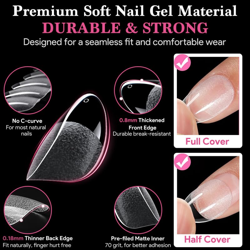 Short Round False Nail Tips, 15 Sizes 510 PCS Clear Soft Press On Fake Nail Pre-shaped Half Matte Full Cover Gel Nail Tips Extensions Strong Thick Long Lasting for DIY Beginners & Salon Manicure-Velvo Beauty