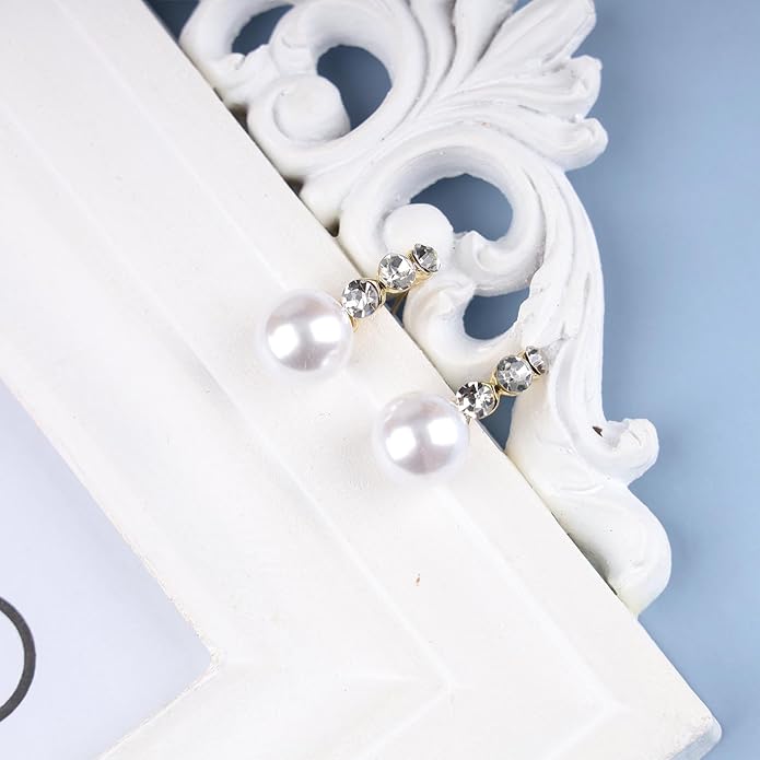 Vintage Rhinestone Pearl Drop Earrings Gold Pearl Dangle Earrings Crystal Stud Earrings Sparkly Cz Pearl Earrings Jewelry for Women-Velvo Beauty