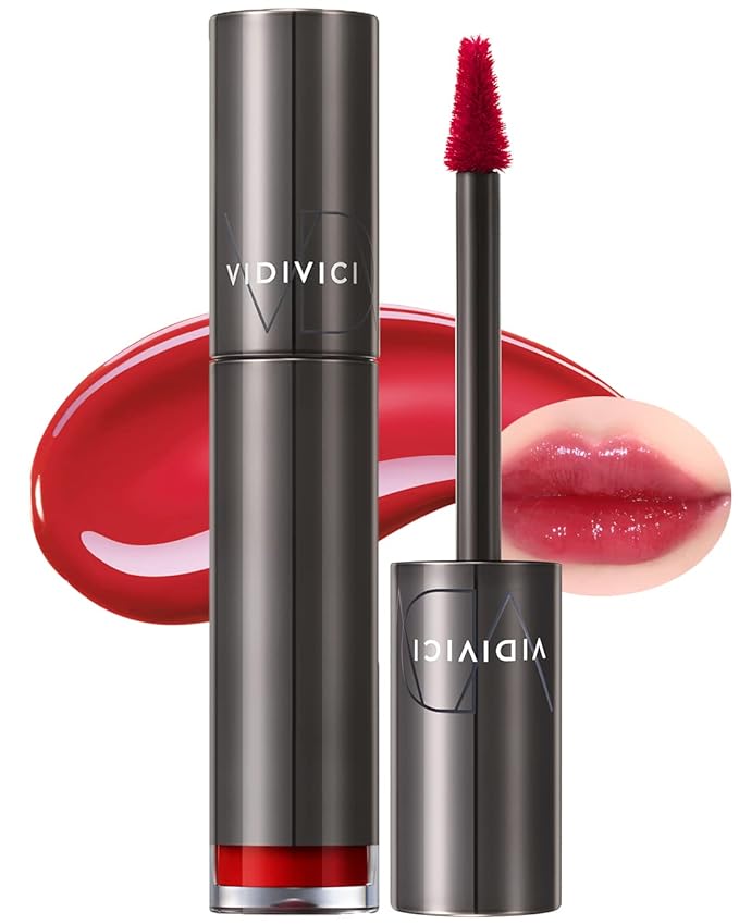 VIDIVICI Millennial Tint Glit - Transfer Proof Moisture Korean Lip Tint with Long-Lasting Color, Lightweight Water Jelly Texture, Hydrating & Smudge-Free Lip Stain, 0.13oz (02 RED TO GO)-Velvo Beauty