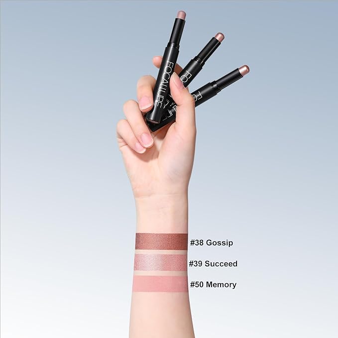 FOCALLURE 3PCS Cream Eyeshadow Stick Sets,Matte and Shimmer Eye Brightener, High Pigmented Crease-proof Pencil,Long Lasting Eye Shadow Highlighter Makeup,Rose Mirage-Velvo Beauty