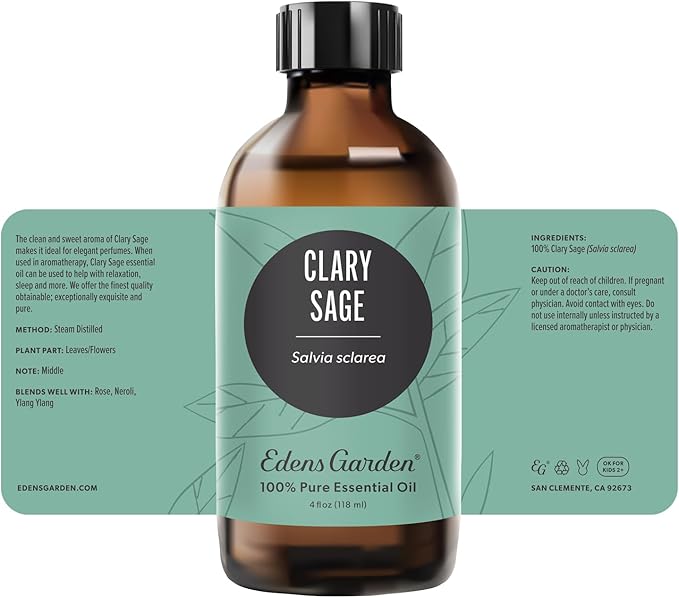 Edens Garden Clary Sage Essential Oil- 100% Pure Premium Grade, Undiluted, Natural, Therapeutic, Aromatherapy, The Best for Diffuser, Skin, Humidifiers, Kid Safe 118 ml (4 fl oz)-Velvo Beauty