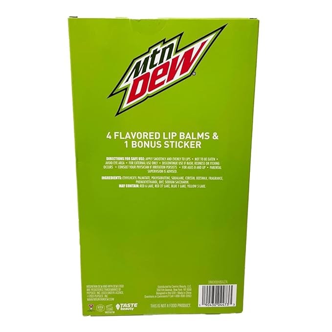 Mountain Dew Flavored Lip Balm 5-Piece Vending Machine Pack, Green, 5 Piece Set-Velvo Beauty