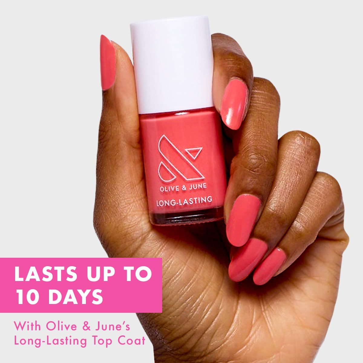 Olive & June Long Lasting Nail Polish | Plump, Gel-Like Finish, No Lamp Needed | Lasts up to 10 days | Salon-Quality at Home | 15-Free, Vegan & Cruelty-Free | Chip-Resistant | Perfect Pinwheel | Coral-Velvo Beauty
