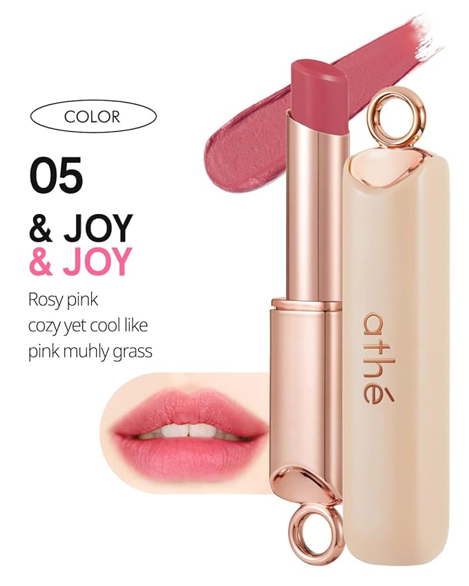 ATHÉ Authentic Airy Lip Balm 05 &JOY, Korean Vegan Color Lip Blam, Flake-Free Slim Fit Lips, Silky Powdery Finish & Air-like Blurring with Vibrant Colors, 0.11oz.-Velvo Beauty