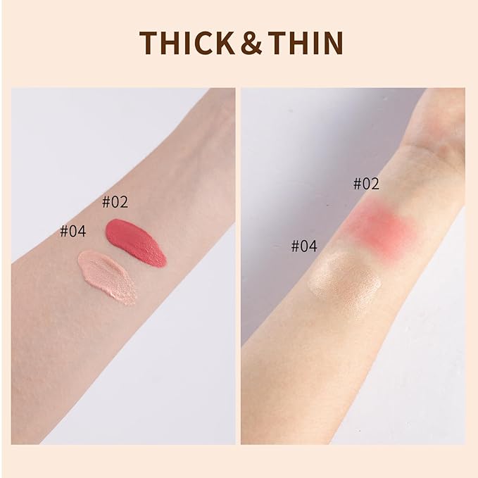 Liquid Highlighter, Liquid Blush with Face Brush Long Lasting Smooth Lightweight Smudge Proof Blush+ Highlighter-Velvo Beauty