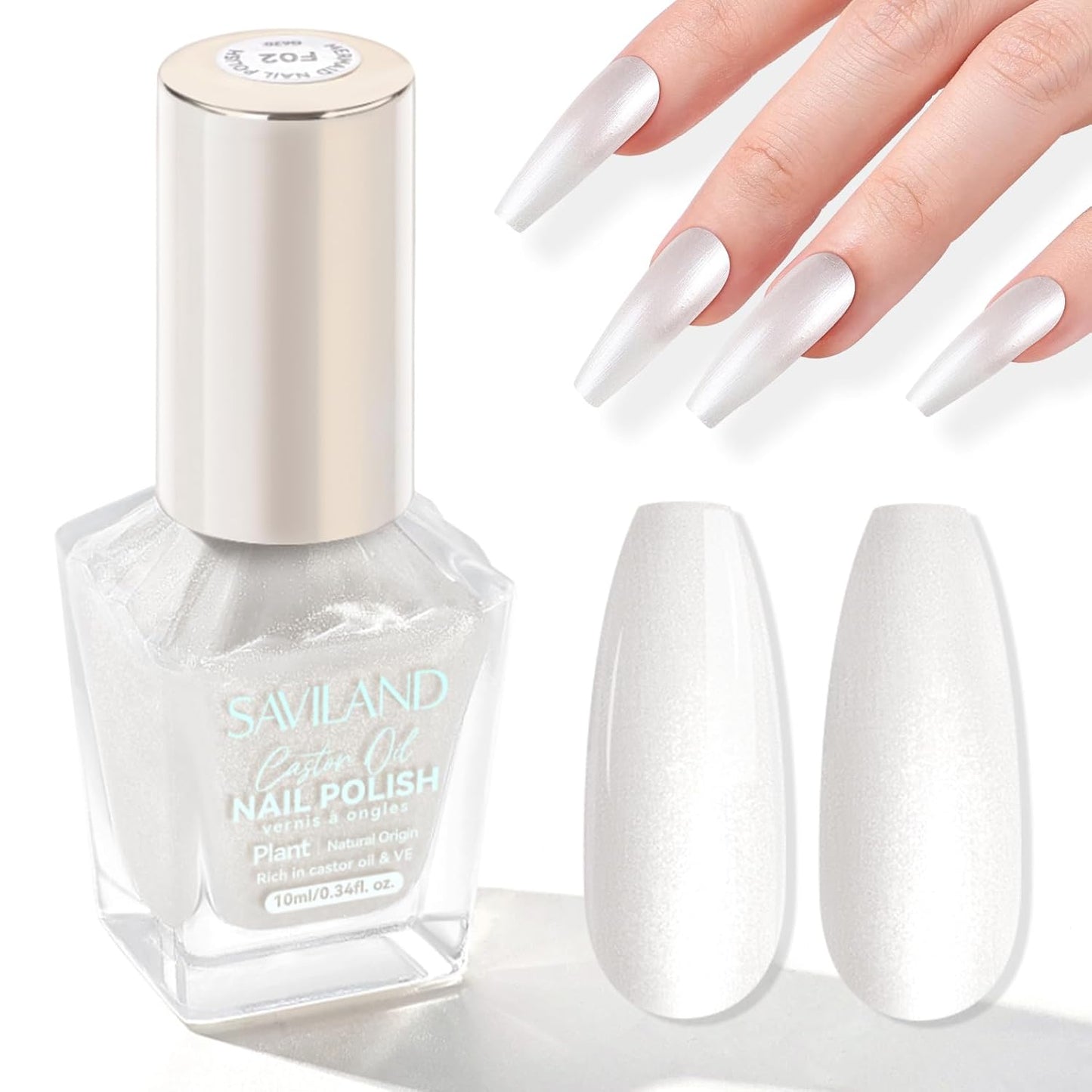 SAVILAND Color Artistry Pearl White Nail Polish - 7 Days Shimmer Aurora Finish Fingernail Polish, Ultra Quick -Dry & Long-Lasting Glossy Toe Nail Lacquer for Salon Manicures & Pedicures DIY Nail Art-Velvo Beauty