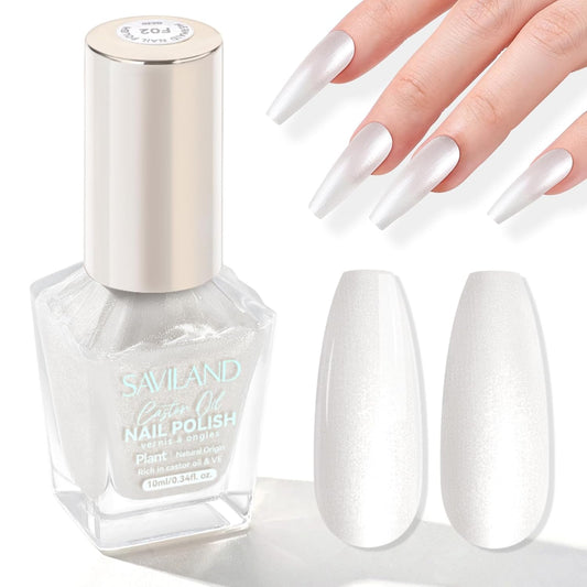 SAVILAND Color Artistry Pearl White Nail Polish - 7 Days Shimmer Aurora Finish Fingernail Polish, Ultra Quick -Dry & Long-Lasting Glossy Toe Nail Lacquer for Salon Manicures & Pedicures DIY Nail Art-Velvo Beauty
