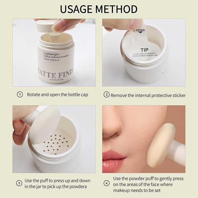 Erinde Pink Translucent Matte Setting Powder with Puff, Face Loose powder Makeup, Oil Control Finishing Powder, Lightweight Blurring Powder, Waterproof, 24H Long-Lasting, Creates Soft Focus Effect-Velvo Beauty