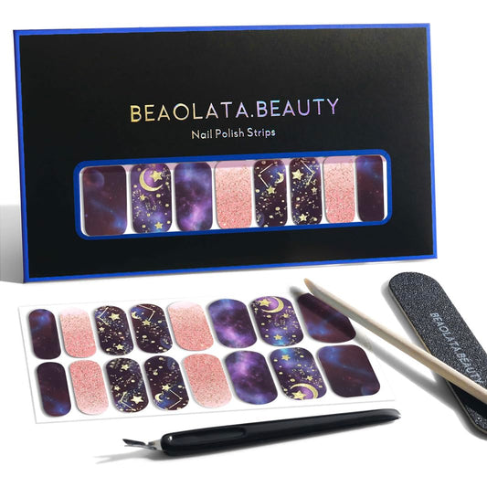 Nail Polish Strips, 32PCS Salon Quality Wraps, Long Lasting Gel Nail Stickers for Women Easy Apply& Remove (Stardust Purple Dream)-Velvo Beauty