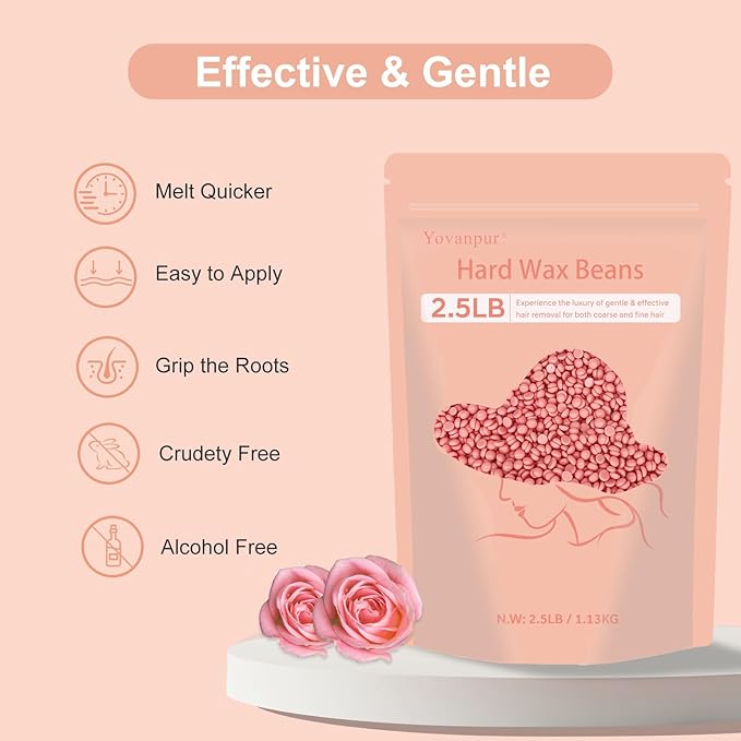 Hard Wax Beads, 2.5 lb Wax Beans for Hair Removal, Ideal for Sensitive skin, Brazilian, Bikini, Face, Eyebrows, Underarms and Full Body Waxing Bulk (Pink)-Velvo Beauty