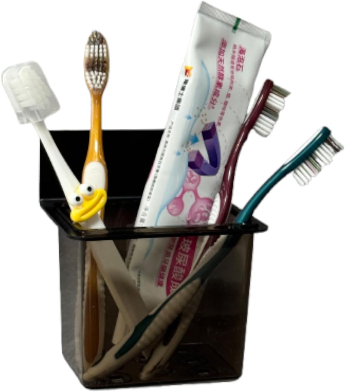 Toothbrush Holder Toothpaste Holder with Wall Mount for Family, Metal Frame & Plastic Black Bathroom Organizer Set with Adhere Tape for Bathroom -one Pack-Velvo Beauty