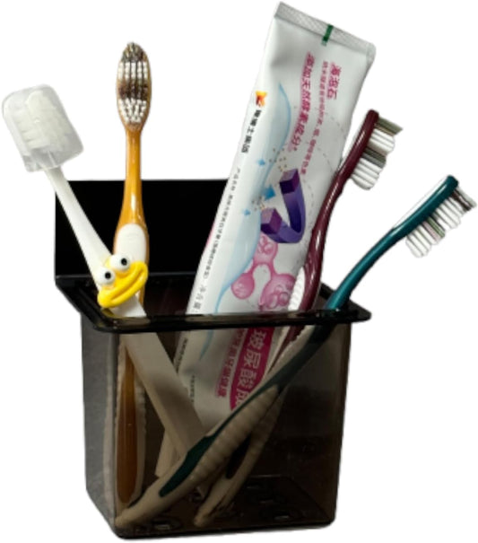 Toothbrush Holder Toothpaste Holder with Wall Mount for Family, Metal Frame & Plastic Black Bathroom Organizer Set with Adhere Tape for Bathroom -one Pack-Velvo Beauty