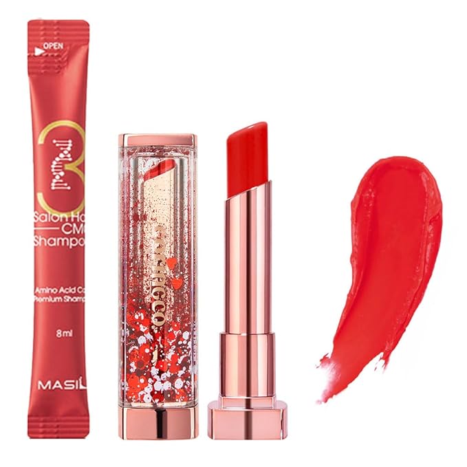 [SET] CORINGCO Sparkle Cute Color Changing Lip Balm｜ Colored Lip Cream Lip Gloss, Glitter Lip Care Lip Pack Birthday Gift Glitter Gift Sequin Shiny Spangle Lipbalm (#06 Apple Red)-Velvo Beauty