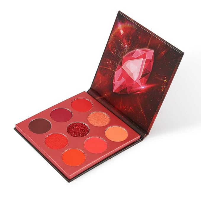 docolor Eyeshadow Palette 9Colors Red Eyeshadow Gemstone Shadow Palettes Highly Pigmented Mattes Shimmers Smokey Glitter Cream Colorful Powder Blendable Long Lasting Waterproof Makeup Palette-Velvo Beauty