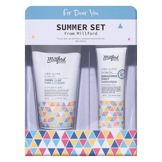 Summer Set with Ivory Foam Cleanser and Bakuchiol Daily Sun Moisturizer, Korean Skin Care, Firm and Soft Cream Foam, Sun Protection, Moisturizing, No White Cast, Quick Absorption, Gift Set-Velvo Beauty
