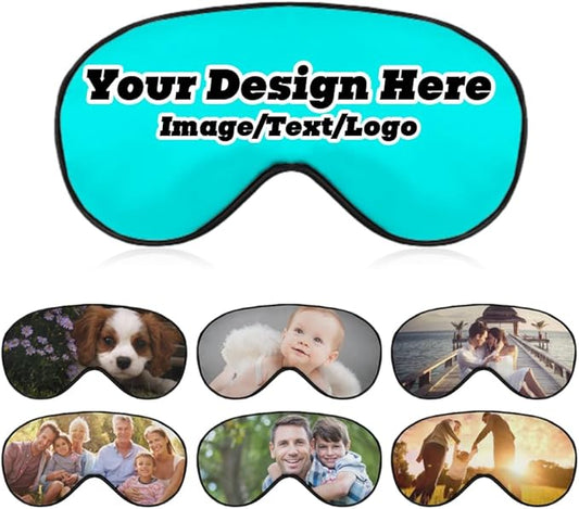 Customize Eye Mask Personalized Sleep Mask Upload Your Image Text Logo Custom Eye Cover with Adjustable Strap for Men Women Friends Brothers and Sisters, Cyan, 8.1"x4.1"-Velvo Beauty