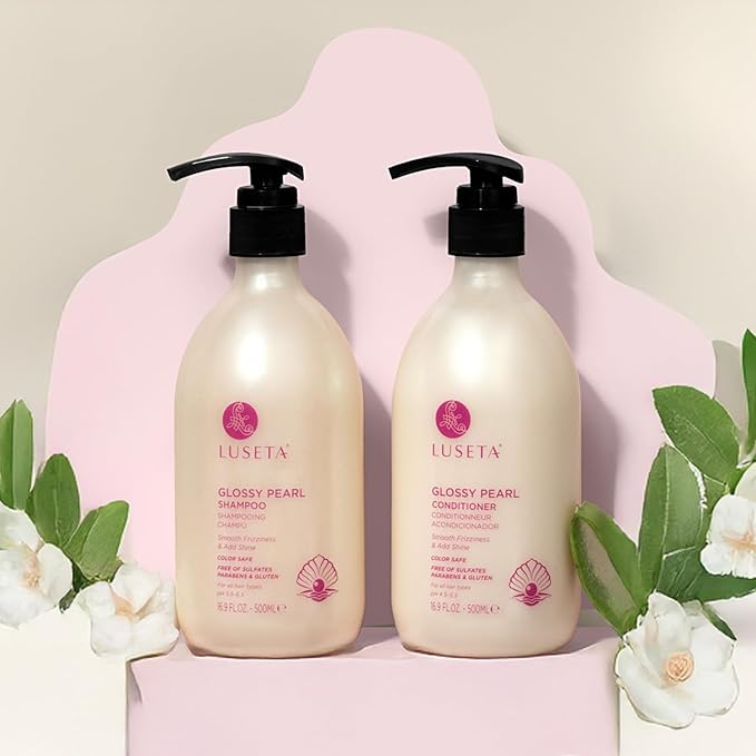 Luseta Glossy Pearl Shampoo and Conditioner Set Smooth & Moisturize, Fight Frizziness and Add Shine,Hydrating for Damaged Hair, Detangle,Nourish Strands,Paraben Free, Sulfate Free,16.9oz-Velvo Beauty