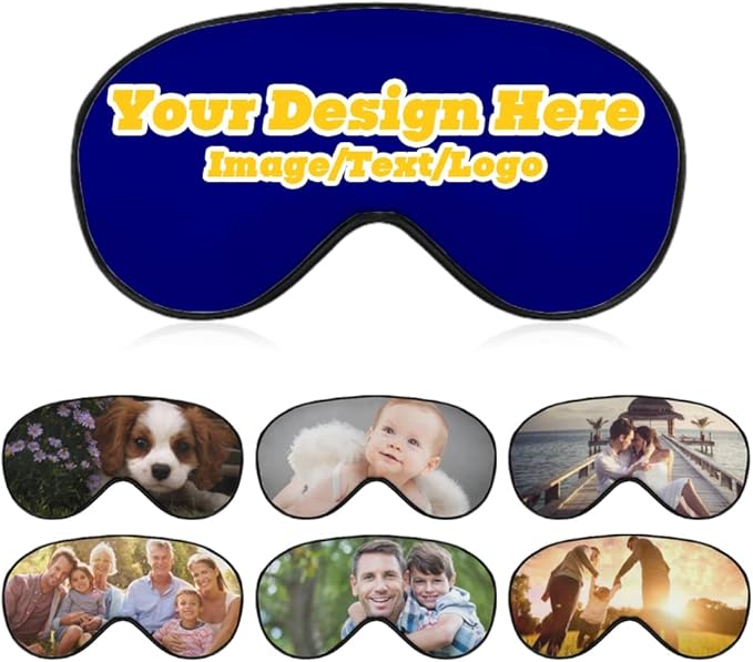 Customize Eye Mask Personalized Sleep Mask Upload Your Image Text Logo Custom Eye Cover with Adjustable Strap for Men Women Friends Brothers and Sisters, Navy, 8.1"x4.1"-Velvo Beauty