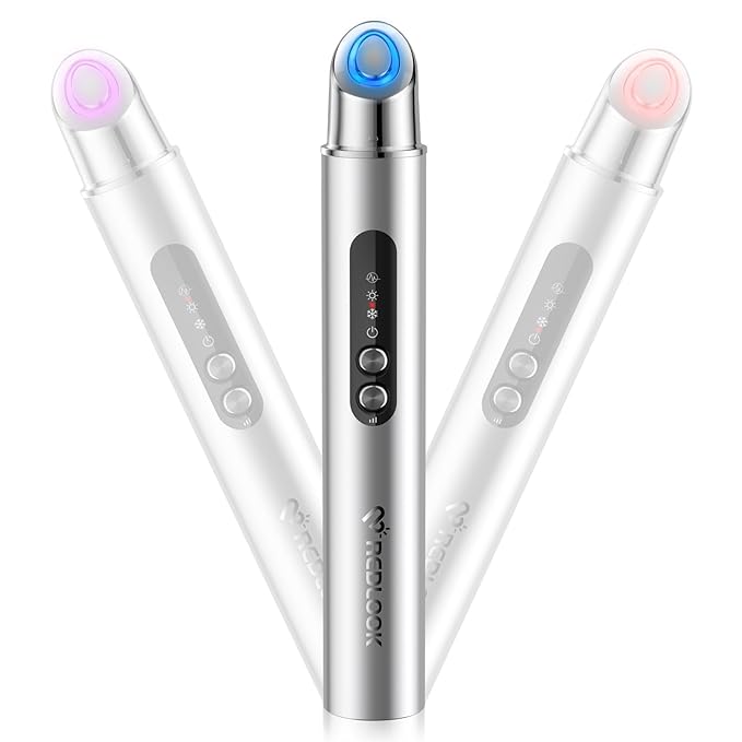 REDLOOK Depuffing Wand - Multi-Mode Cold & Heat Eye with Massager,At Home Face Roller Tool, Beauty Wand for Puffiness Reduction, Dark Circles, and Let The Skin Be Full of Radiance - Silver-Velvo Beauty