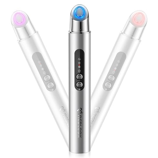 REDLOOK Depuffing Wand - Multi-Mode Cold & Heat Eye with Massager,At Home Face Roller Tool, Beauty Wand for Puffiness Reduction, Dark Circles, and Let The Skin Be Full of Radiance - Silver-Velvo Beauty