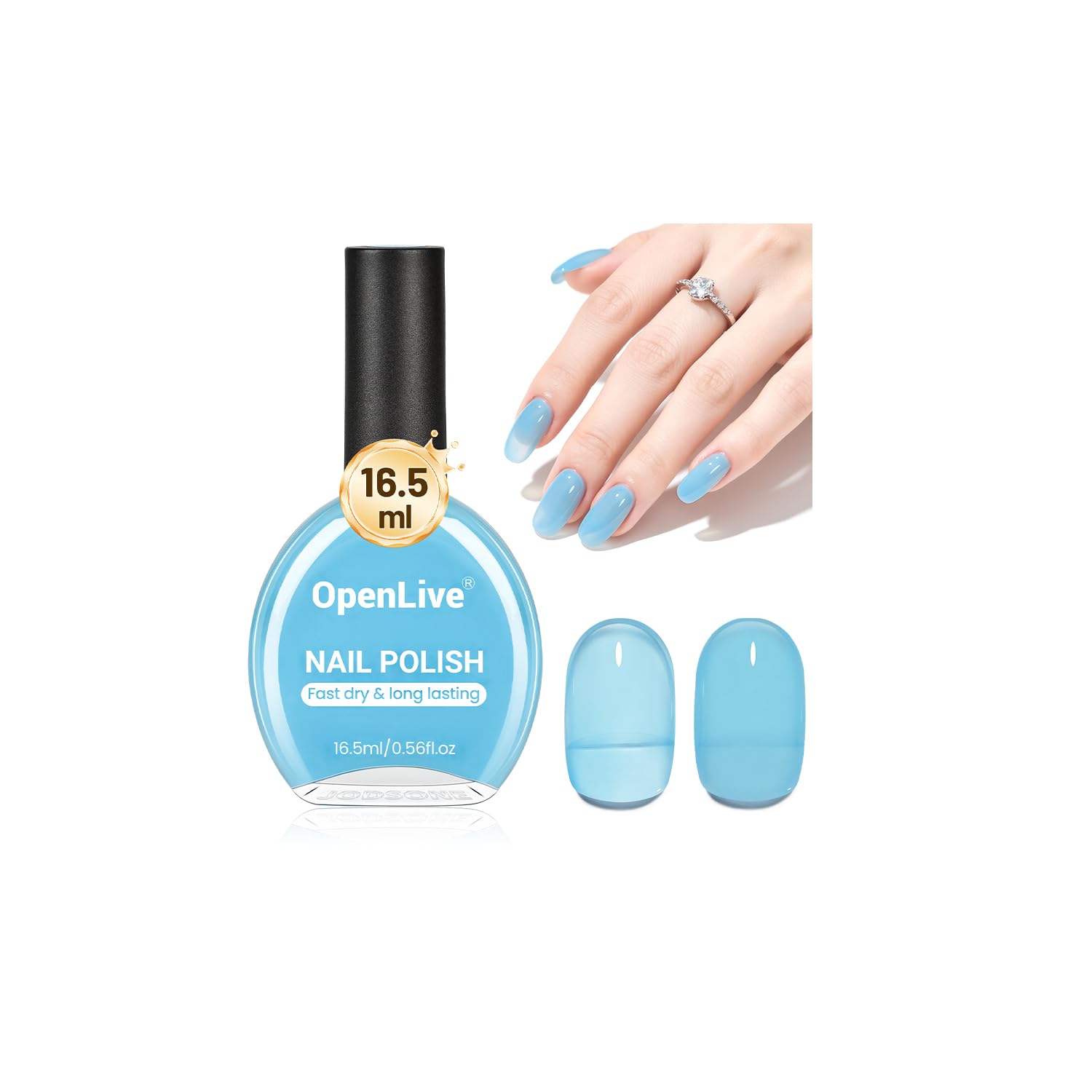 16.5ml Jelly Baby Blue Nail Polish Large Volume Quick Dry Nail Polish, Long Lasting Shine, Fingernail Toenail Nail Art DIY Home Travel Nail Art Gift-Velvo Beauty