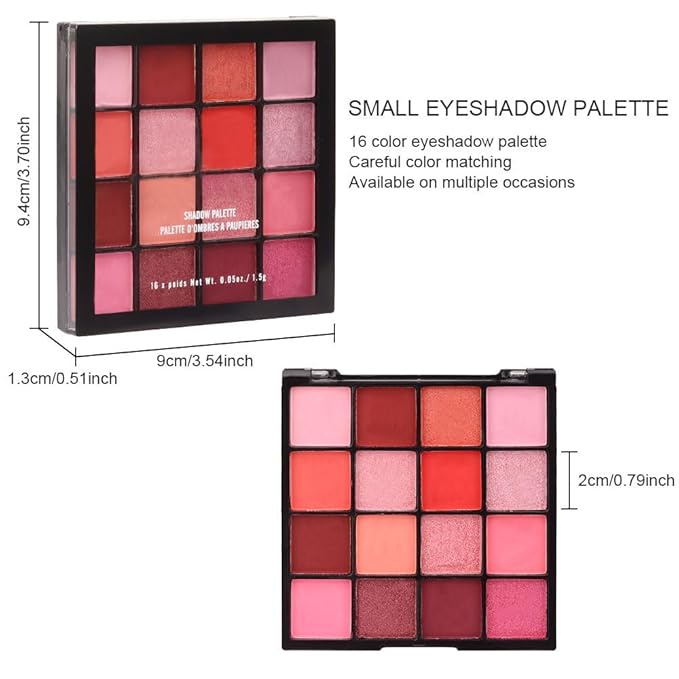 16 Girds Colorful Matte Shimmer Eyeshadow Palette for Eye Makeup,High Pigmented Eye Shadow Primers Powder Palet de sombras de ojos-Pink Red#-Velvo Beauty