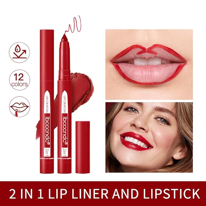 ibcccndc 6PCS Lip Liner and Lipstick Set - High Pigmented Creamy Matte Lip Liner Pencil Set for Girls and Women, Lip Makeup Gift Sets - Includes Nude and Red Lip Liners, Waterproof Formula (A)-Velvo Beauty