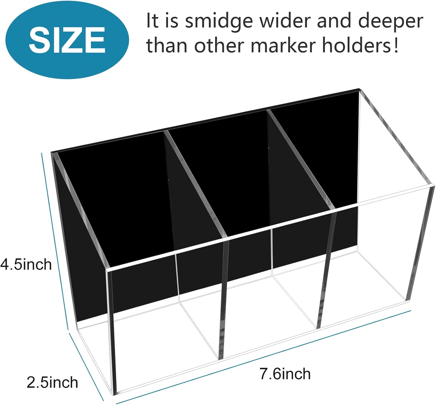 Magnetic Pen Holder, Acrylic Dry Erase Marker Holder, Large Capacity Pencil Holder for Whiteboards, Fridge, Lockers Office School Supplies (Clear & 3 Compartments)-Velvo Beauty