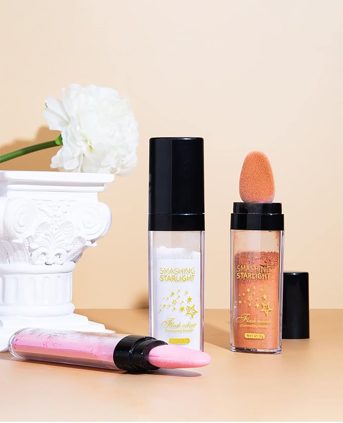 Fairy Highlight Puff Stick Highlight Patting Powder - Multi-Functional Shimmer Powder for Illuminating and Brightening Your Face and Body (#02 Pink)-Velvo Beauty