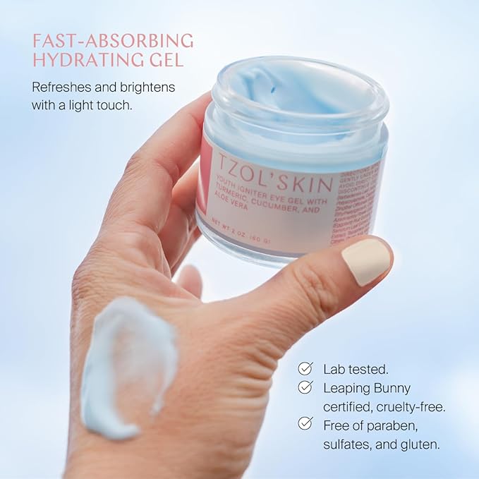 TZOL’SKIN - Youth Igniter Eye Gel - For Tired Eyes - Reduces Look of Puffiness, Fatigue & Dark Circles - Hydrating & Smoothing - Caffeinated - No Paraben, Silicones & Sulfates - Vegan - Cruelty Free-Velvo Beauty