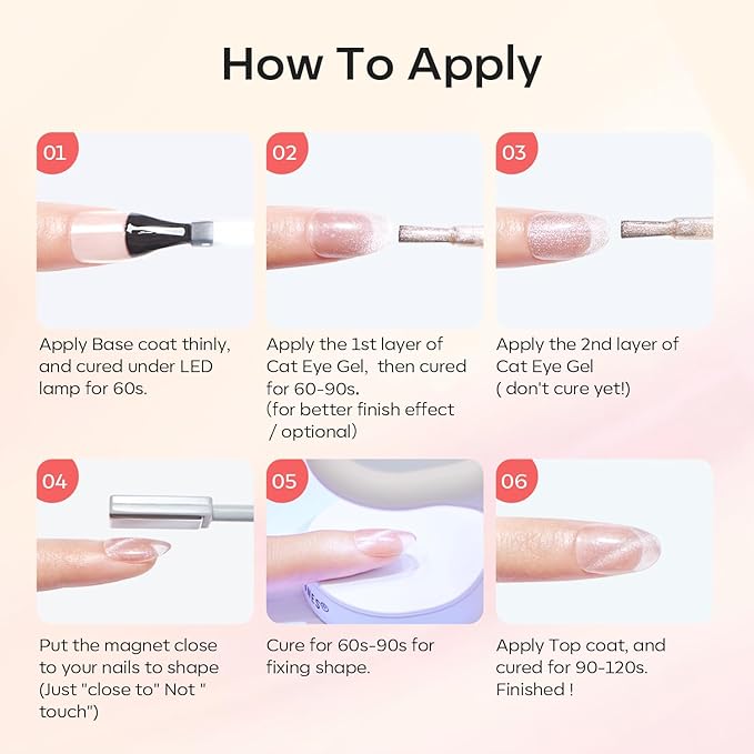 modelones Cat Eye Gel Nail Polish 6 Colors Nude Pink Brown Purple Cat Eye Nail Polish Glitter Semi-transparent Holographic 9D With Magnet Pastel All Seasons Soak Off Led Nail Art DIY Salon Gifts-Velvo Beauty